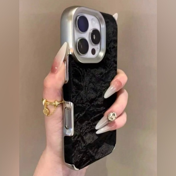 iPhone 16 Pro Max Case – Crushed Velvet Texture,Silver Frame,Luxe & Minimalist - Picture 3 of 6